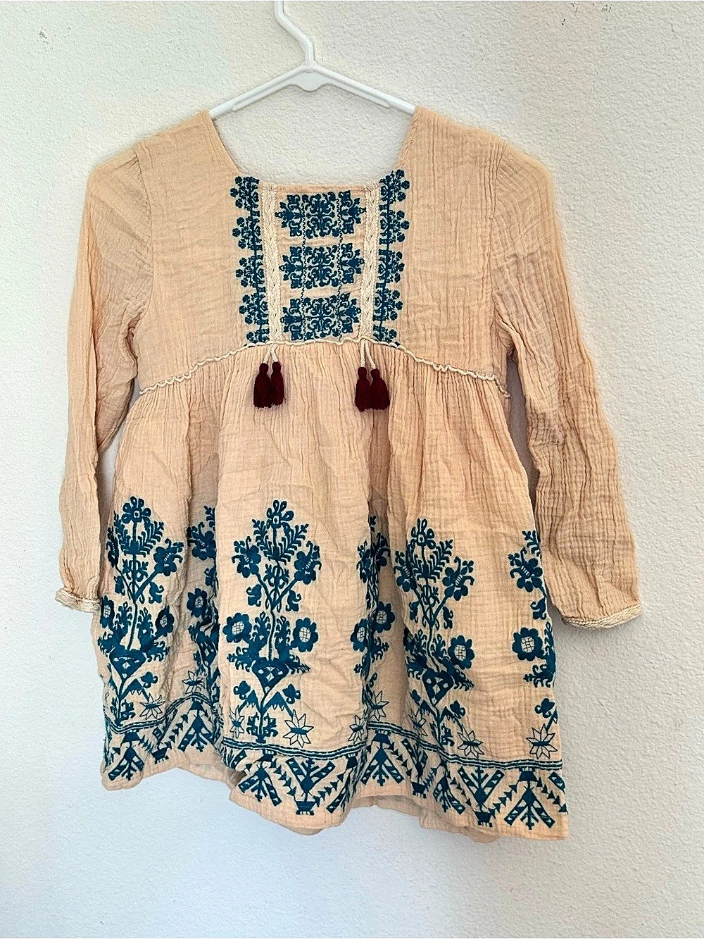 Louise Misha Embroidered Cotton Gauze Boho Dress Tassels Size 8Y